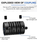 Exploded view of Top Tier Plastic Coupling For 3D Printers And CNC Motors Features Flexible Nylon Fiber Shaft Design With LR2 D15L22 Dimensions.