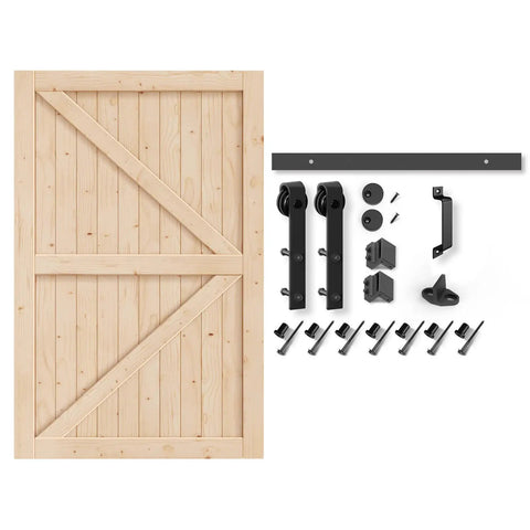 Solid Spruce Wood Sliding Barn Door 54X84, hardware kit and handle for easy DIY installation, smooth gliding tracks.