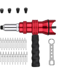 Upgrade Your Gear With This Ultimate Durability Drill Adapter For Riveting That Slaps With 100 AntiCorro Coated Rivets Perfect For Trailer Hacks HVAC Fixes And Snagging Stuck Bolts In Hard Metal Jobs Fast. Red drill adapter with brass tip, 100 rivets, and wrench