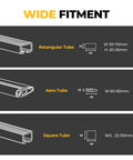 Wide fitment details for Heavy Duty Lockable Ski Racks With Slick Sliding Extension For Car Roof Secure Snowboard Transport Kit.