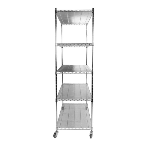 Hella Tough 5 Tier Wire Shelving Cart With Rolling Casters Adjustable Heavy Duty Storage Rack For Garage Home Shop Flex Your Space No Fuss Vertical Organization Unit with chrome finish.