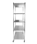 Rock Solid Heavy Duty Adjustable Five Tier Wire Shelving Rack With Smooth Rollin Casters, silver finish, ideal for garage storage.