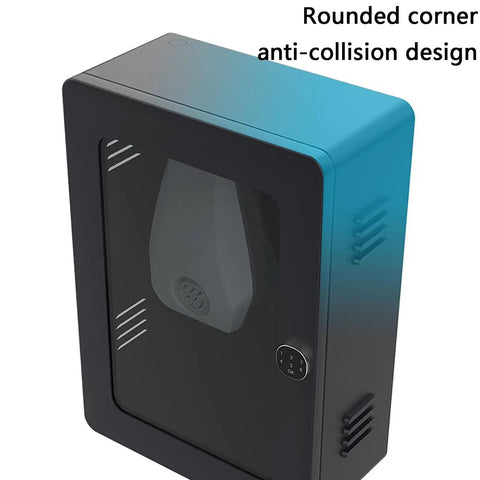 Heavy Duty Wall Mount EV Charger Protection Box, Knockout Durability For Driveway Setup, Weatherproof Galvanized Steel And Tempered Glass Shield, rounded corner design
