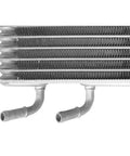 Upgrade Your Ride With This High-Performance Transmission Oil Cooler For Lexus RX350 And RX350L Models From 2016 To 2018 Built Rock Solid Standard For Peak Cooling Power And Smooth Shifting Without Any Hiccups Or Overheating Issues On The Road! silver transmission oil cooler with dual hose fittings