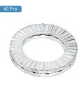 Tough As Nails 40 Pack Wedge Locking Washers For 3/8 Inch Bolts Heavy Duty Manganese Steel Fasteners, silver steel washer close-up.