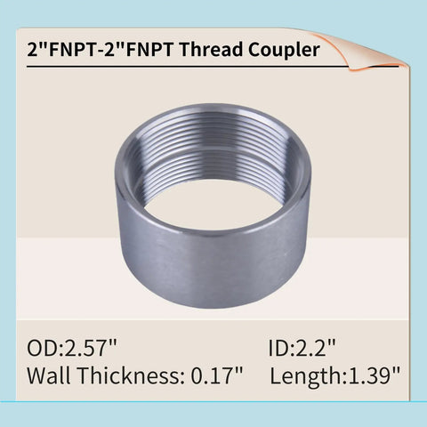 Stainless Steel 304 Weld On Bung Fitting 2 Inch NPT Female Thread Two Pack Heavy Duty Pipe Coupling, side view
