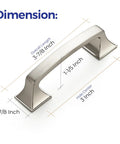 Dimensions of 30 Pack Solid 3 Inch Square Foot Arch Cabinet Pulls In Brushed Nickel Finish for Kitchen Cabinets and Drawers