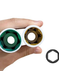 Hand holding Easy-Grip Thin Wall Wheel Nut Socket Set showing two sockets from the 5-Piece Kit with green and gold interiors