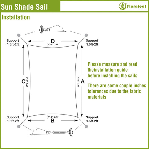 Installation guide for 16 By 16 Foot Rectangular Waterproof Sun Shade Sail For Outdoor Patio And Backyard UV Blocking Canopy In Light Grey