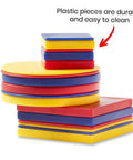 Plastic Attribute Blocks Geometry Set for Preschoolers and Toddlers, multicolored stack of durable plastic blocks