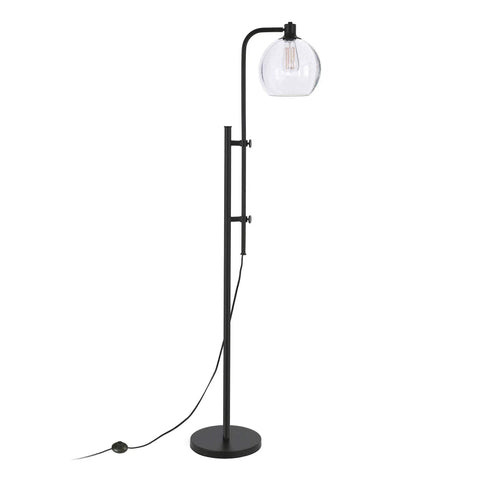 Height Adjustable Floor Lamp With Seeded Globe Glass Shade In Blackened Bronze Finish, shown with single rod and 8 ft cord.
