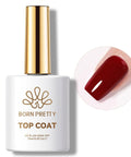 No Wipe Gel Top Coat Clear 15Ml High Gloss Scratch Resistant Shield Against Daily Hustle Rock Hard Armor in a bottle with a red nail swatch.