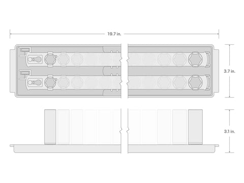Diagram of Three Eighths Inch Drive 6 Point Impact Socket Set With Rails 38 Piece, showing closed case dimensions.