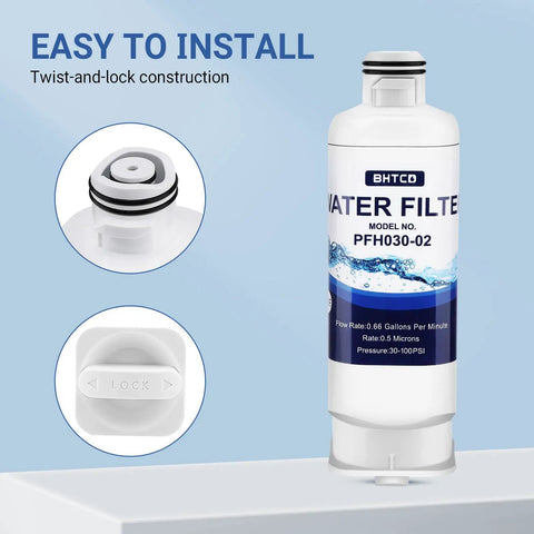Two Pack Fridge Water Filter Replacement For Samsung RF Series Refrigerators With Advanced Multi Stage Filtration displayed