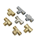 Brass One Half Inch Threaded Hose Connector Tee Joint Three Way Water Divider Pipe Fitting Adapter Set Of 10 on white background