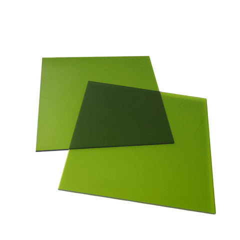 Heavy Duty Laser Safety Window Panel For Fiber Cutting And Engraving Built Tough At Twelve By Twelve Inches With Crystal Clear Viewport Killer Od Six Plus Beam Filter No Nonsense Shop Floor Guardian For Pro Rigs, showing two green panels.