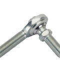 3/8 Inch RH Male Heim Joint Rod End With Stud Zinc Plated Steel And Teflon Lined Spherical Bearing, angled view.