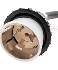 Close-up of NEMA SS2-50P connector on Beefy 50A Shore Power Adapter Cord For RV And EV 1.5ft, showing copper terminals.