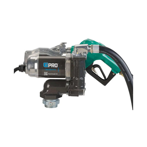 Workhorse 25 Gpm Fuel Transfer Pump With Auto Shutoff Nozzle Plug And Play 12 Volt Diesel Gas Line Kit close-up view of pump and nozzle