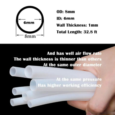 Pro Grade Nylon Pneumatic Air Line Tubing 8 Mm Outer Diameter 5 16 Inch Black Air Hose For Compressors Air Brakes And Fluid Transfer 32 Feet Long. Image shows detailed measurements of black nylon tubing.
