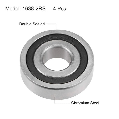 Durable Chrome Steel 1638 2Rs Deep Groove Ball Bearings Double Sealed For Heavy Machinery, double sealed with a black rubber lip.