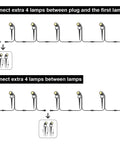 Diagram showing connection options for 2 Pack Extension Lights With 3 Meter Cables For Warm White Landscape Lighting.