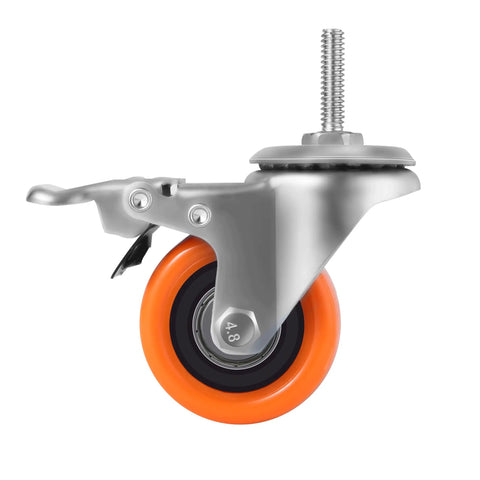 Heavy Duty Pvc Caster Wheels Smooth Rollin Two Inch Thick With 360 Swivel And Locking Brake high capacity threaded stem mount with orange wheel.