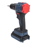 Heavy Duty Cordless Drill Kit Bad Boy with 1500 RPM and 25 Torque Settings side view with black and blue design for wood or plastic tasks.