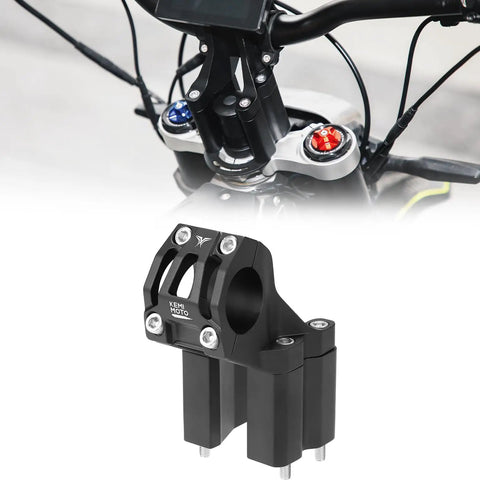 Raised Four Inch Direct Mount Riser Stem For Surron Light Bee X160 X260 Talaria Sting Talaria XXX Electric Dirt Bikes 31.8mm Bar Clamp CNC Aluminum Handle Bar Riser For Your Ride with 4-inch rise and black finish.