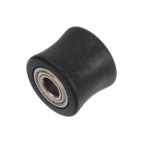 Beefy 10mm Nylon Chain Roller Pulley Tensioner With Concave Guide Wheel Slider For Mini Motorcycle Dirt Bike And Atv Go Kart In Durable Black Finish, showing a black nylon roller with steel bearings.