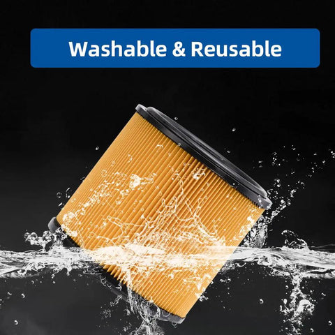Replacement Standard Cartridge Filter And Retainer For VCFS Filters Fits 5 To 20 Gallons Wet Dry Vacuums in water, showing washable feature.
