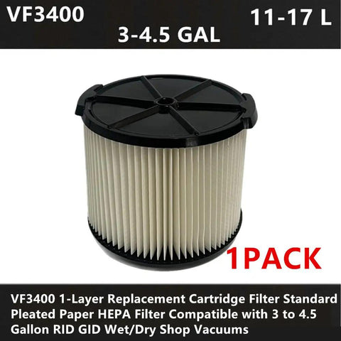 1 Pack Replacement Cartridge Filter Compatible With 3 To 4.5 Gallon Wet Dry Shop Vacuums 1 Layer Pleated Paper HEPA Filter