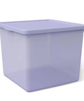 Purple 18 Gallon Plastic Storage Bin With Snug Snap Lid, Hella Spacious Stackable Tote For Seasonal Threads, Holiday Gear, And Dorm Room Stashing, Quick Wipe Down Space Saving Crate in a side view.