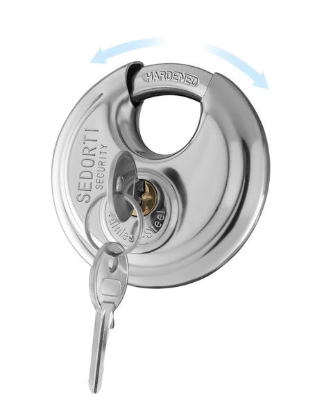 Five Pack Disc Padlocks Keyed Alike, Two And Three Quarters Inch Wide Stainless Steel 304 Round Locks With Brass Keys