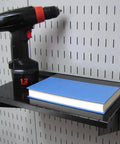 9 Inch Deep Pegboard Shelf Assembly for Slotted Pegboard Tool Boards Black Heavy Duty Wall Storage Solution with drill and book