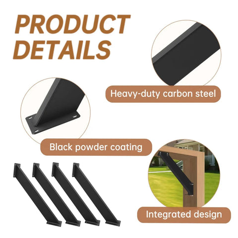 Eight Piece 45 Degree Pergola Brackets Heavy Duty Steel Connectors For 4x4 Posts Black Powder Coated For Gazebos Tree Houses Cabins