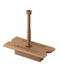 Eclipse Concealed Deck Fasteners Hide Unsightly Screws For A Clean Outdoor Floor Using Industrial Grade Stainless Steel Clip System To Keep Planks Rock Solid And Secure With Zero Stress In Rich Brown Shade Matching Grooved Composite Floors, showing a brown fastener clip with screw.