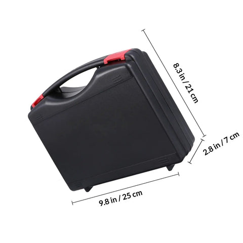 Badass Portable PP Plastic Toolbox Featuring Bulletproof Shock Resistant Shell And Ergonomic Carry Handle For Organizing Power Tools Hand Gear And Hardware Needs And Spare Parts Today, shown with dimensions.