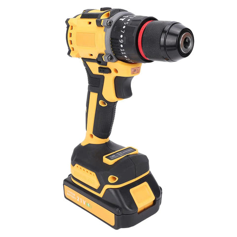 Heavy Duty Workhorse 21V Cordless Impact Driver And Power Drill With 40 Nm Torque 550W Motor shown in close-up view, highlighting battery and grip.