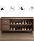 Free Standing Stackable Shoe Rack With Doors And Countertop Three To Five Tier Large Capacity Shoe Shelf Organizer For Entryway Hallway Closet, brown wood finish.