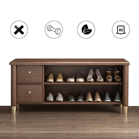 Free Standing Stackable Shoe Rack With Doors And Countertop Three To Five Tier Large Capacity Shoe Shelf Organizer For Entryway Hallway Closet, brown wood finish.