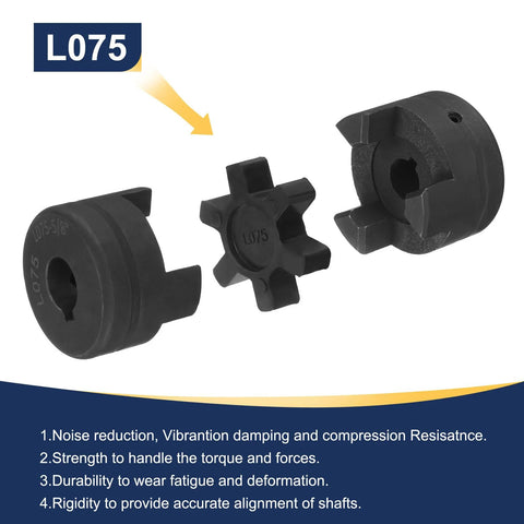 uxcell L075 3-piece flexible L-jaw coupling set, black plastic, for 1/2–5/8 in shafts