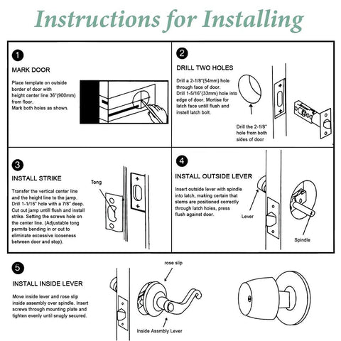 Installation instructions for Brushed Nickel Round Privacy Door Knobs - Keyless Interior Door Knobs for Bedroom and Bathroom, 10 Pack, Smooth Satin Finish