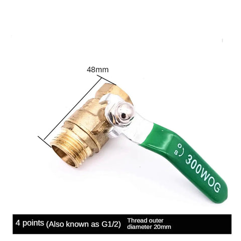 Half Inch Brass Ball Valve Featuring Slick Lever Handle Male To Female Pipe Connector Copper Plumbing Job High Torque Rated Zero Hassle Quick Shut Off Top Shelf Durability with green lever handle.