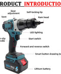 Portable Electric Automatic Rivet Nut Gun Kit With LED Lighting and 26V Battery, smart button panel, power display shown