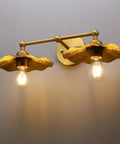 Two Light Industrial Metal Wall Sconces With Antique Brass Flower Ripple Shade For Bathroom Vanity Bedroom Dining Room Living Room And Hallway Retro Farmhouse Lighting