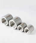 Heavy Duty Stainless Steel Socket Weld Pipe Fitting Connector Kit With NPT Female Threads From One Quarter To Two Inches 304 Stainless BSPT Pro Grade High Pressure Two Sockets, various sizes displayed