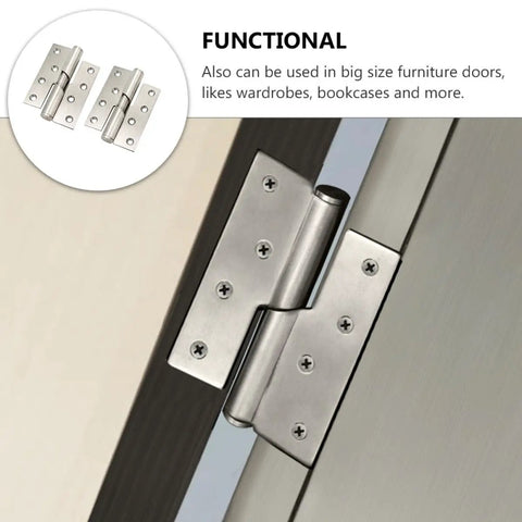 Automatic Self Closing Door Hinge Set In Stainless Steel For Wardrobe And Bathroom Doors With Soft Close And Easy Install shown on door