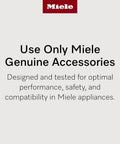 Text promoting use of Miele genuine accessories, ensuring performance and safety, shown above HyClean Air FJM Vacuum Bags For Compact C1 C2 Canister Vacuums.