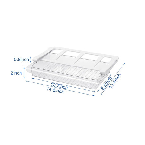 Slick Shallow Fridge Drawer Organizer Glides Smoothly Under Any Shelf For Cheese Deli Meat And Snacks, clear plastic, 12.7x14.6x2 inches